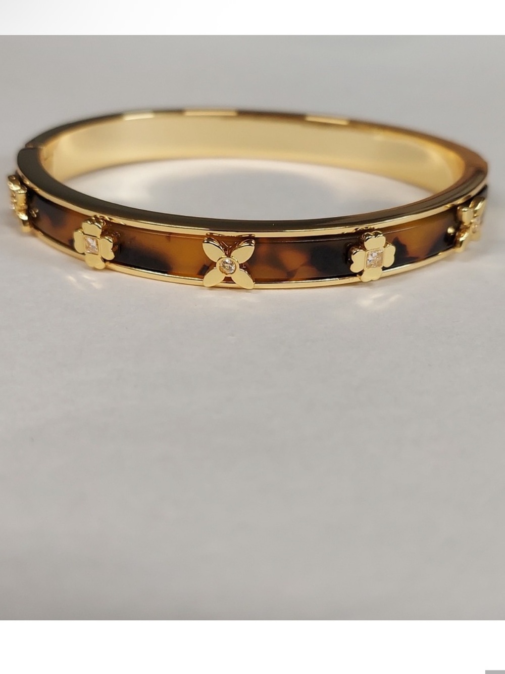 Kate Spade New York Breeze Tortoise Brown Gold Hinged Bangle Bracelet $148